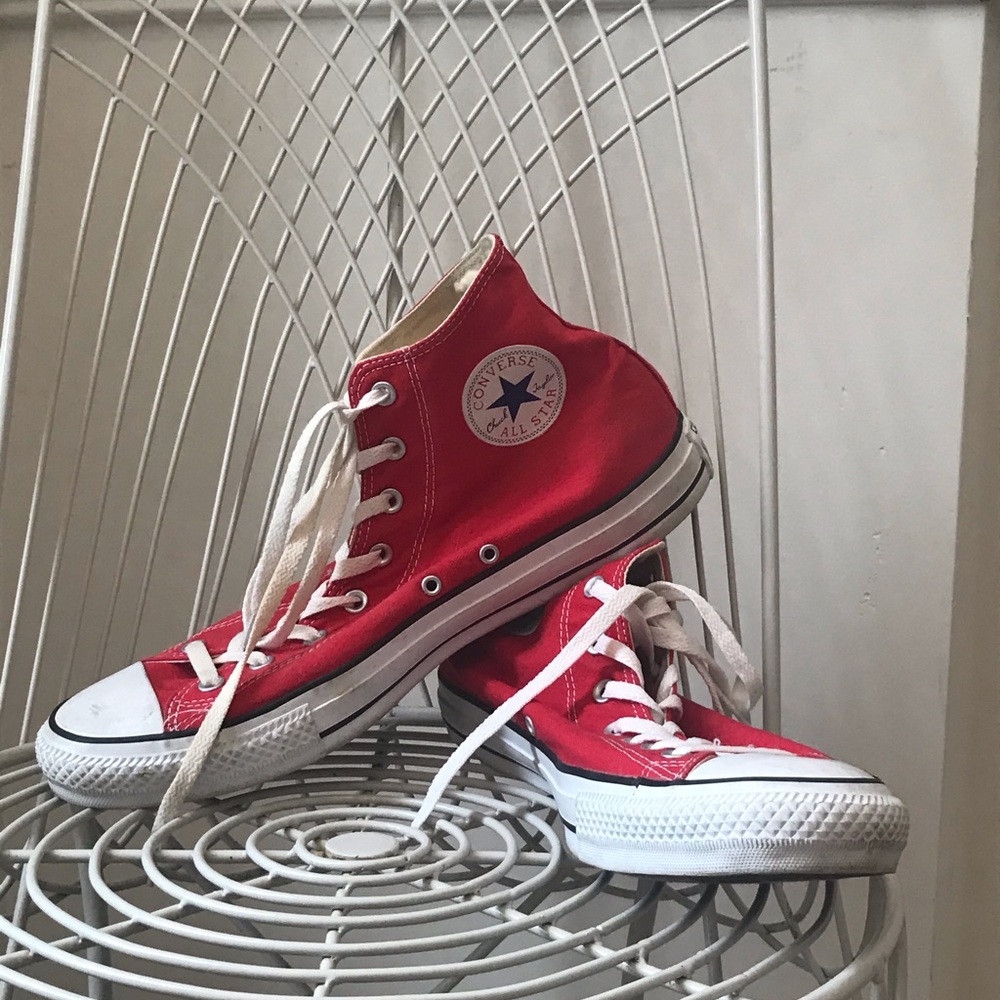 Red converse high tops